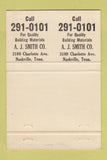 Matchbook Cover - AJ Smith Lumber Nashville TN DOUBLE PRINT ERROR 40 Strike