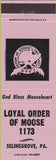 Matchbook Cover - Matchbook Cover Moose Lodge Selinsgrove PA