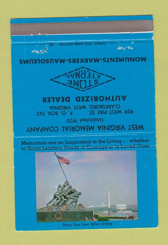 Matchbook Cover - Stone Eternal Monuments Clarksburg WV Iwo Jima 40 Strike