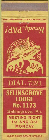 Matchbook Cover - Matchbook Cover Moose Lodge Selinsgrove PA