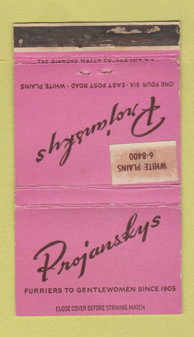 Matchbook Cover - Projanskys Furs White Plains NY WORN 36 Strike