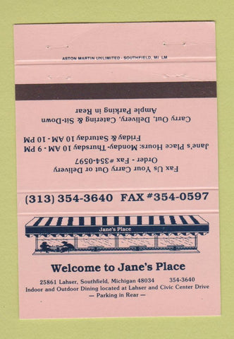Matchbook Cover - Jane's Place Southfield MI 40 Strike
