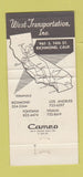 Matchbook Cover - West Transportation Trucking Richmond CA 30 Strike