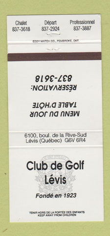 Matchbook Cover - Club de Golf Levis QC 30 Strike
