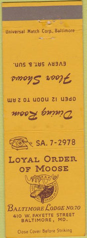 Matchbook Cover - Matchbook Cover Moose Lodge Baltimore MD