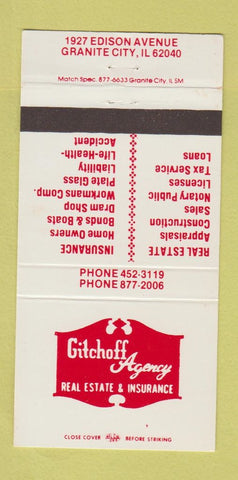 Matchbook Cover - Gitchoff Insurance Real Estate Granite City IL 30 Strike