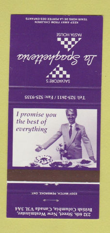 Matchbook Cover - La Spaghetteria Pasta Salvatore's New Westminster BC 30 Strike