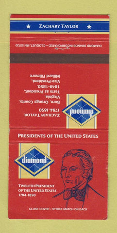 Matchbook Cover - Diamond Presidents Zachary Taylor WEAR 30 Strike