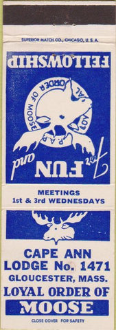 Matchbook Cover - Matchbook Cover Moose Lodge Gloucester MA CREASE