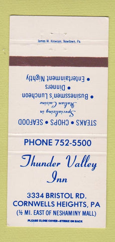 Matchbook Cover - Thunder Valley Inn Cornwells Heights PA 30 Strike