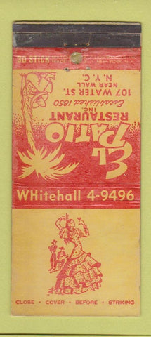 Matchbook Cover - El Patio Restaurant New York City girlie POOR STRIKER 30 Stick