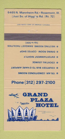 Matchbook Cover - Grand Plaza Hotel Rosemont IL 30 Strike