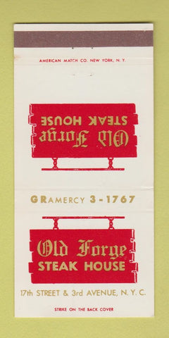 Matchbook Cover - Old Forge Steak House New York City 30 Strike
