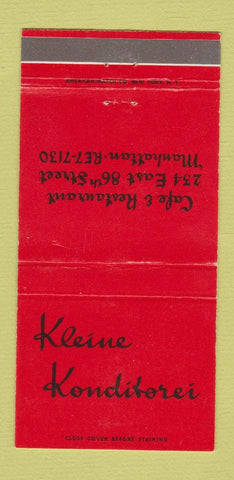 Matchbook Cover - Kleine Konditorei Cafe New York City 30 Strike