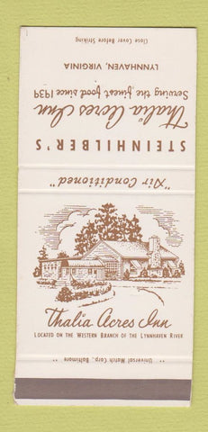 Matchbook Cover - Steinhilberg's Thalia Acres Inn Lynnhaven VA SAMPLE 30 Strike