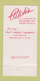 Matchbook Cover - Pitch's Restaurant Milwaukee WI 30 Strike