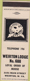 Matchbook Cover - Matchbook Cover Moose Lodge Weirton WV