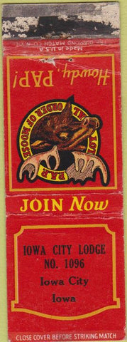 Matchbook Cover - Matchbook Cover Moose Lodge Iowa City IA WORN