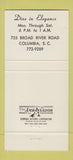 Matchbook Cover - King Arthur's Columbia SC 30 Strike