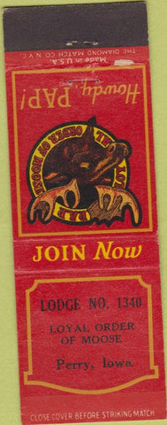 Matchbook Cover - Matchbook Cover Moose Lodge Perry IA WEAR