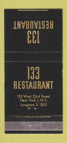 Matchbook Cover - 133 Restaurant New York City 30 Strike