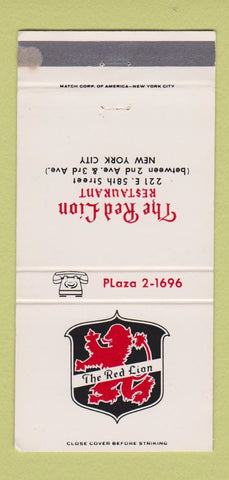 Matchbook Cover - Red Lion Restaurant New York City WEAR 30 Strike