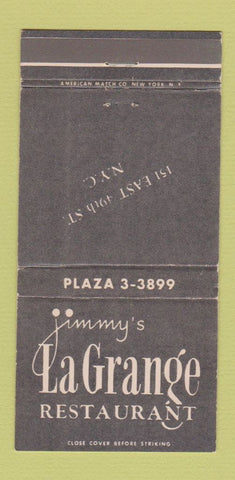 Matchbook Cover - Jimmy's La Grange Restaurant New York City WEAR 30 Strike