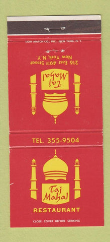Matchbook Cover - Taj Mahal Restaurant New York City 30 Strike