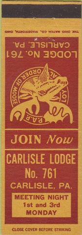 Matchbook Cover - Matchbook Cover Moose Lodge Carlisle PA