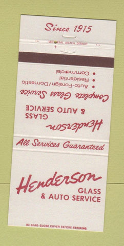 Matchbook Cover - Henderson Auto Glass Service Detroit MI 30 Strike