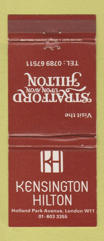 Matchbook Cover - Kensington Hilton Hotel London UK England 30 Strike