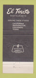 Matchbook Cover - El Torito Mexican Restaurant CHAIN 30 Strike
