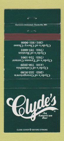 Matchbook Cover - Clyde's Bar Chevy Chase MD Washington DC Georgetown 30 Strike