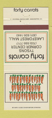 Matchbook Cover - Forty Carrots Tyson's Corners VA 30 Strike