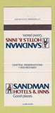 Matchbook Cover - Sandman Hotels Inns BC AB SK 30 Strike