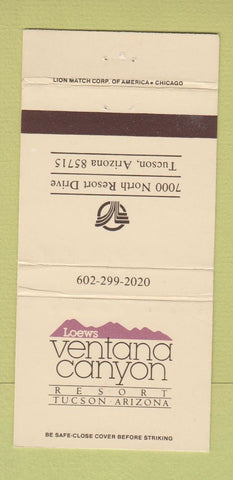 Matchbook Cover - Loews Ventana Canyon Resort Tucson aZ 30 Strike