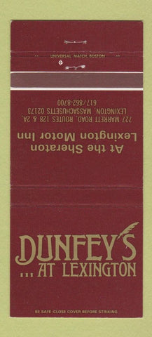 Matchbook Cover - Dunfey's Lexington Motor Inn Shearton Lexington MA 30 Strike