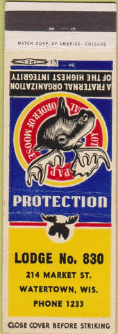 Matchbook Cover - Matchbook Cover Moose Lodge Watertown WI WEAR