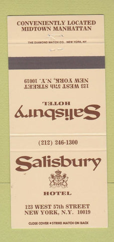 Matchbook Cover - Salisbury Hotel New York City 30 Strike