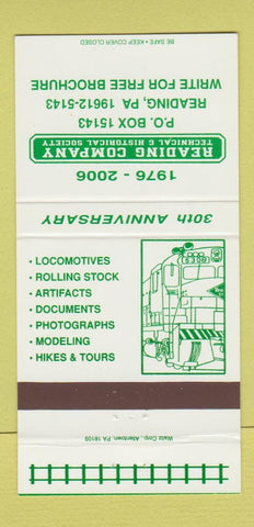 Matchbook Cover - Reading PA Technical Historical Society railroad 30 Strike