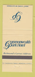 Matchbook Cover - Commonwealth Park Hotel Richmond VA 30 Strike