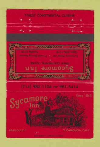 Matchbook Cover - Sycamore Inn Cucamonga CA 40 Strike