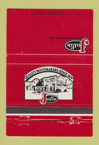 Matchbook Cover - Justin Boots  Fort Worth TX Red 40 Strike