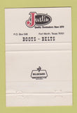 Matchbook Cover - Justin Boots  Fort Worth TX Red 40 Strike