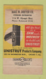 Matchbook Cover - Unistrut Metal Framing Chicago IL WORN STRIKER 30 Stick