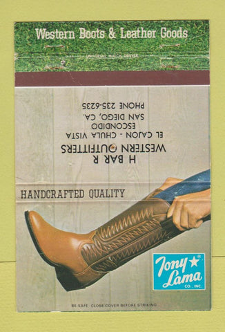 Matchbook Cover - Tony Lama Cowboy Boots San Diego CA PINHOLE 40 Strike
