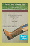 Matchbook Cover - Tony Lama Cowboy Boots Harrington DE 40 Strike