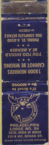 Matchbook Cover - Matchbook Cover Moose Lodge Philadelphia PA wear