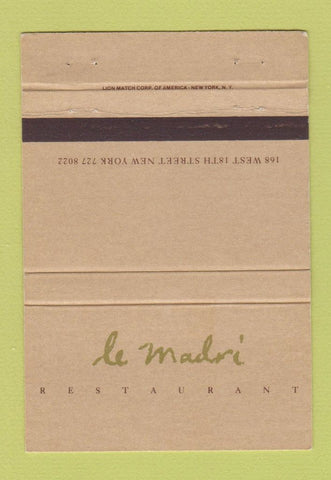 Matchbook Cover - Le Madri Restaurant New York City 40 Strike