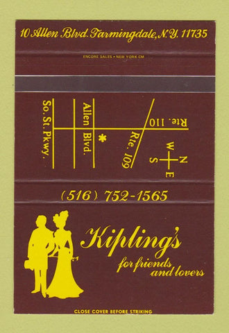 Matchbook Cover - Kipling's Farmingdale NY SAMPLE 40 Strike